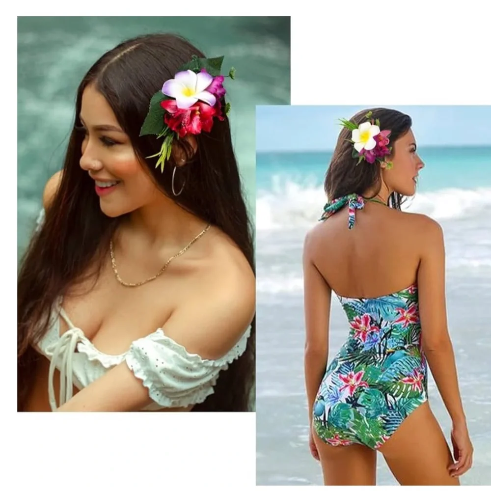 🆕 Hawaiian Plumeria Flower Hair Accessories for Women and Girls - 4 Pieces